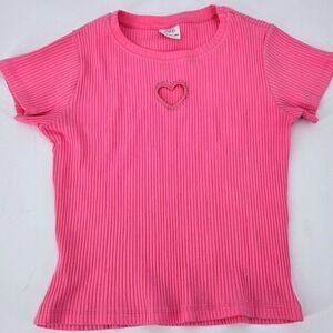 Zara Girls Pink Ribbed Rhinestone Heart Cutout T-Shirt Size 13-14